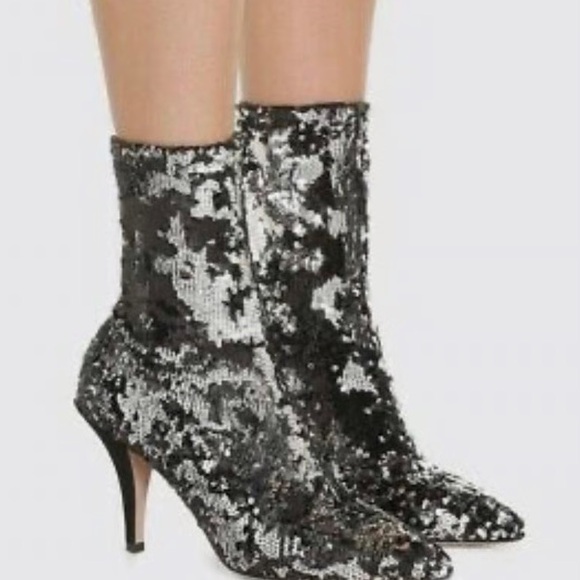 New VALENTINO Garavani Liquid Metal Sequin Boot Booties - 35